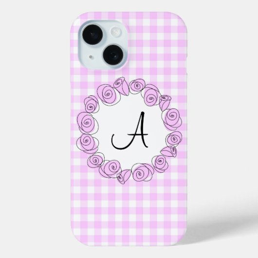バラ薄紫チェックモノグラムiPhoneケース垂直 Case-Mate iPhoneケース (裏面)