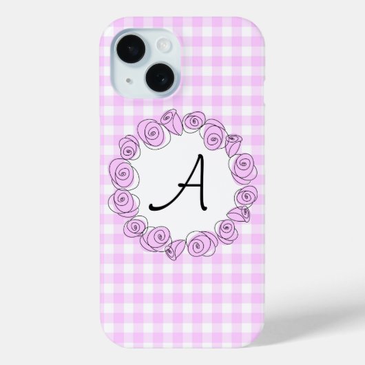 バラ薄紫チェックモノグラムiPhoneケース Case-Mate iPhoneケース (裏面)