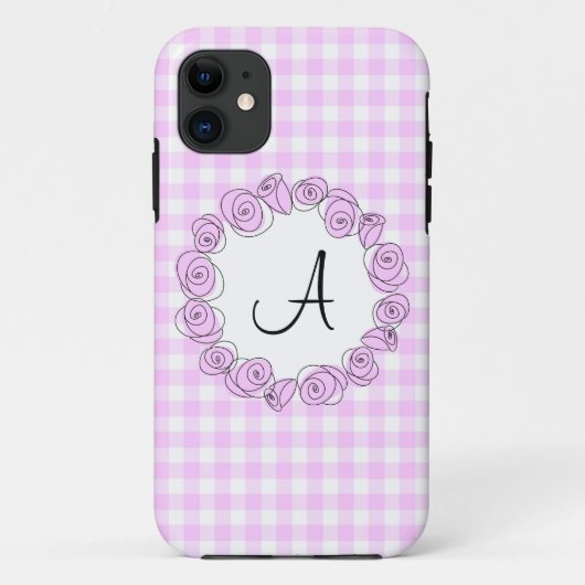 バラ薄紫モノグラムチェックiPhoneケース垂直 Case-Mate iPhoneケース (裏面)