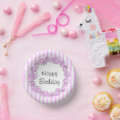 バラ薄紫円ストライプ誕生日 ペーパーボウル (パーティー)