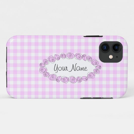 バラ薄紫名がチェックされたiPhoneケース水平 Case-Mate iPhoneケース (裏面(横))