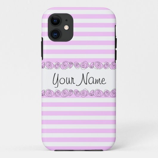バラ薄紫'名前' iPhoneストライプのケースの垂直 Case-Mate iPhoneケース (裏面)