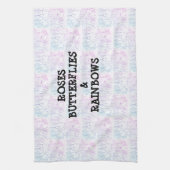 バラ蝶と虹ビヴィヴィッド キッチンタオル (縦)