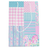 バラ蝶フェイクパッチワーク中抱き枕 ミディアムペーパーバッグ (正面)