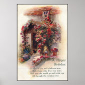 バラ被覆コテージヴィンテージ1920誕生日 ポスター (正面)