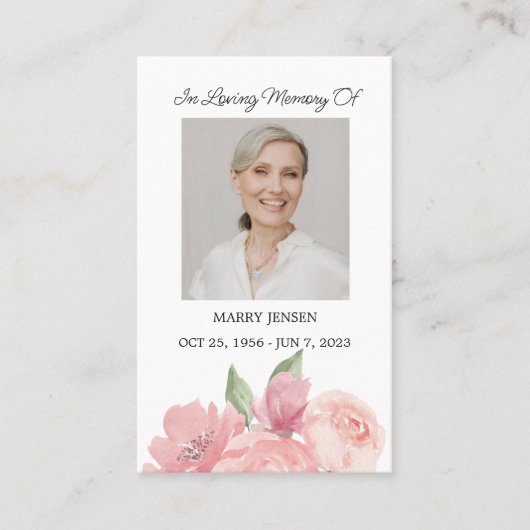 バラ記念写真葬式祈りの言葉カード 名刺 (正面)