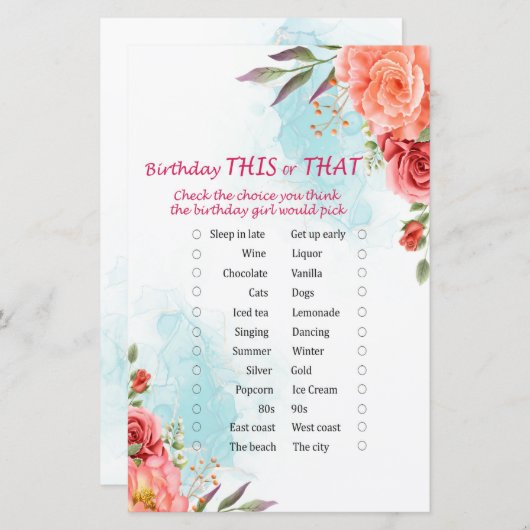 バラ誕生日このゲームまたはそのゲーム (正面/裏面)