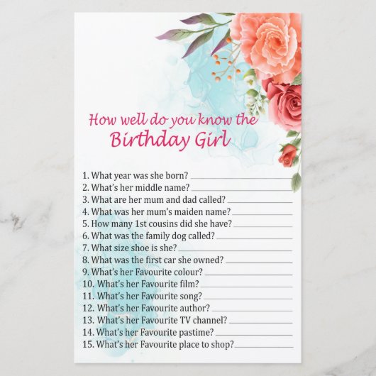 バラ誕生日の女の子をどれだけ知っているか (正面)