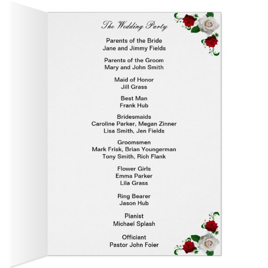 バラ赤と白クリスマス結婚式 プログラム (内側 (右))