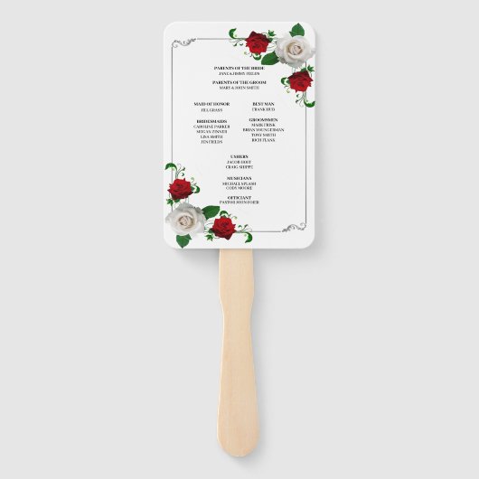バラ赤と白クリスマス結婚式 プログラム ハンドファン (裏面)
