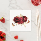 バラ赤金ゴールドフローラ蝶 スタンダードカクテルナプキン (インサイチュ)