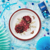 バラ赤金ゴールドフローラ蝶 ペーパープレート (パーティー)