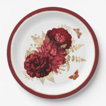 バラ赤金ゴールドフローラ蝶