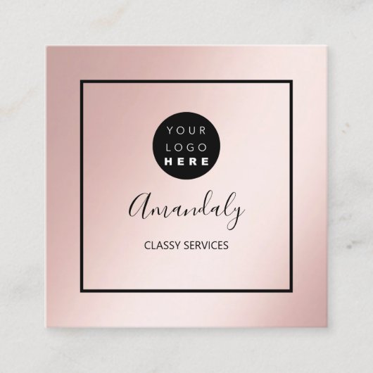 バラ赤面カスタムロゴ枠付きメイクアップアーティスト スクエア名刺 (正面)