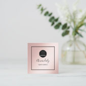 バラ赤面カスタムロゴ枠付きメイクアップアーティスト スクエア名刺 (スタンド正面)