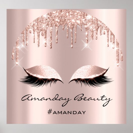 バラ赤面グリッタードリップスアイドラッシュメイクアップ爪、 ネイル ポスター (正面)