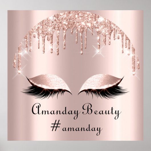 バラ赤面グリッタードリップスメイクアップヘア ポスター (正面)