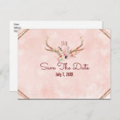 バラ赤面ピンクのフローラ鹿の〔雄ジカの〕枝角日付を保存 案内ポストカード (正面/裏面)