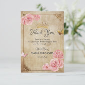 バラ赤面ピンクバタフライクラウン金ゴールドキンセアニェラ サンキューカード (スタンド正面)