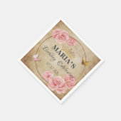 バラ赤面ピンクバタフライクラウン金ゴールドキンセアニェラ スタンダードカクテルナプキン (角)