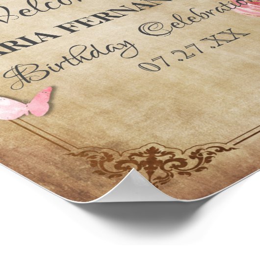 バラ赤面ピンクバタフライクラウン金ゴールドキンセアニェラ ポスター (角)