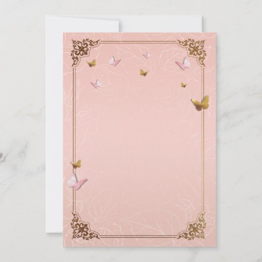 バラ赤面ピンクバタフライクラウン金ゴールドキンセアニェラ 招待状 (裏面)