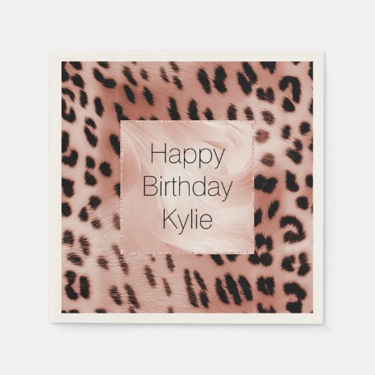 バラ赤面ピンクヒョウ スタンダードカクテルナプキン (正面)
