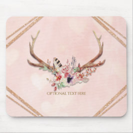 バラ赤面ピンクフローラディアー〔雄ジカの〕枝角ボホシックグラム マウスパッド