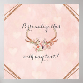 バラ赤面ピンクフローラ鹿〔雄ジカの〕枝角バナーポスター ポスター