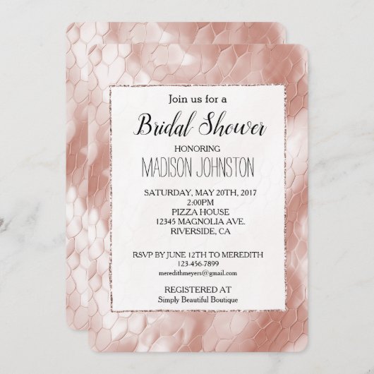 バラ赤面ピンクホワイトスネークスキン 招待状 (正面/裏面)