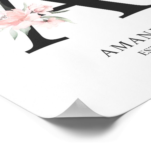 バラ赤面ピンク文字'A'子供部屋名ウォールアート ポスター (角)