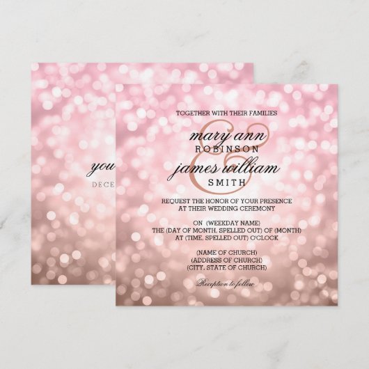 バラ赤面ピンク《写真》ぼけ味ライトサマー結婚ズ 招待状 (正面/裏面)