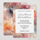 バラ赤面ピーチオレンジフローラ結婚ズ 招待状 (正面/裏面)