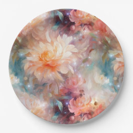 バラ赤面ピーチオレンジフローラ ペーパープレート