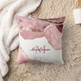 バラ赤面及び金ゴールドグリッターアゲートモノグラム クッション