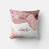 バラ赤面及び金ゴールドグリッターアゲートモノグラム クッション (正面)