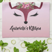 バラ赤面絵を描グリッターガーリーキツネ キッチンタオル (折り畳み)