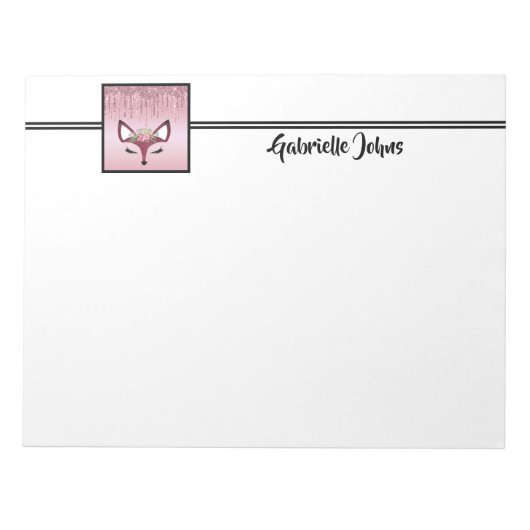 バラ赤面絵を描グリッターガーリーキツネ ノートパッド (正面)