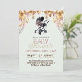 バラ赤面金ゴールドベビーカーグリッターガールベビーシャワー 招待状 (スタンド正面)