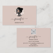 バラ赤面金ゴールドメイクアップアーティストロゴマークQRコード 名刺 (正面/裏面)