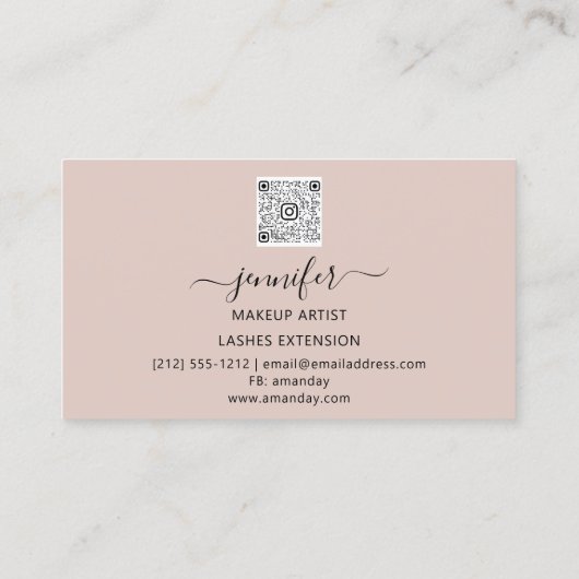 バラ赤面金ゴールドメイクアップアーティストロゴマークQRコード 名刺 (裏面)