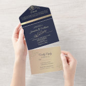 バラ金とネイビーブルーの特別な結婚式 オールインワン招待状 (貼ってはがせる)