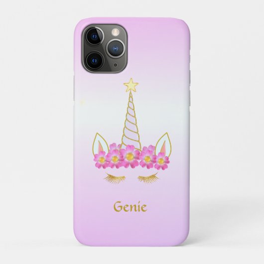 バラ金グラデーションにユニコーンと花 Case-Mate iPhoneケース (裏)