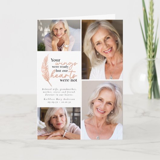 バラ金ゴールドあなたの翼の準備ができていた写真悔やみや弔慰 サンキューカード (正面)