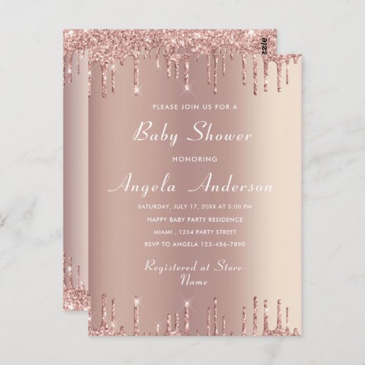 バラ金ゴールドあなたのQRコードベビーガールシャワー招待状 ポストカード (正面/裏面)