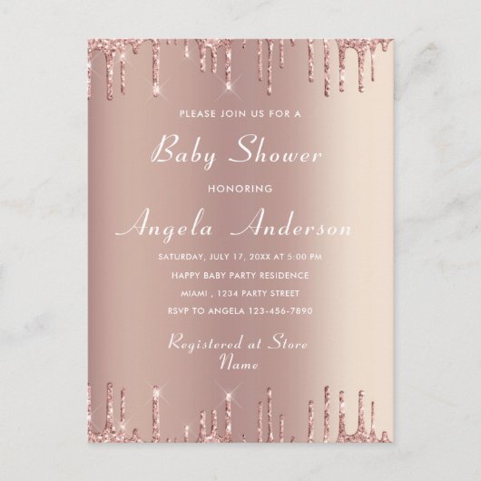 バラ金ゴールドあなたのQRコードベビーガールシャワー招待状 ポストカード (正面)