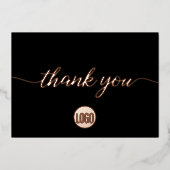 バラ金ゴールドありがとうスクリプトカスタムロゴ 箔招待状 (正面)