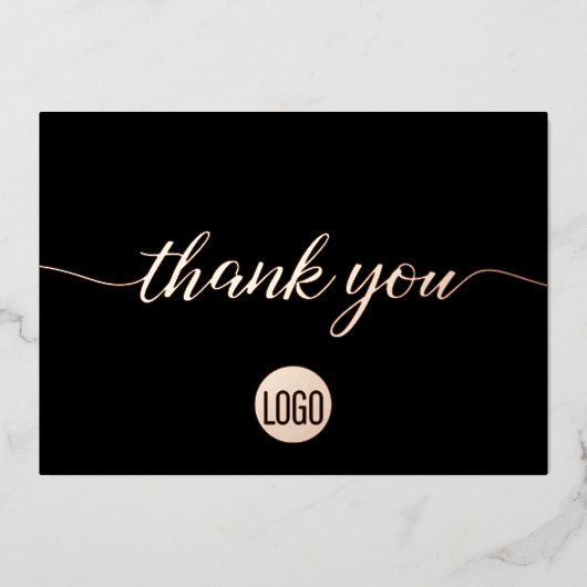 バラ金ゴールドありがとうスクリプトカスタムロゴ 箔招待状 (正面)