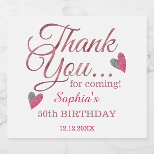 バラ金ゴールドありがとう50th誕生日パーティーの好意 スパークリングワインラベル (シングルラベル)