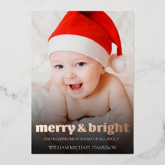 バラ金ゴールドおもしろい休日ベビー誕生発表 箔シーズンカード (正面)